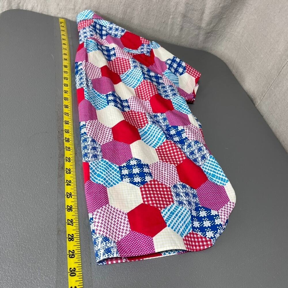 Lands End Womens Button Up Top Size 16 1X Patchwork No Iron Career Office Artsy - Picture 8 of 9